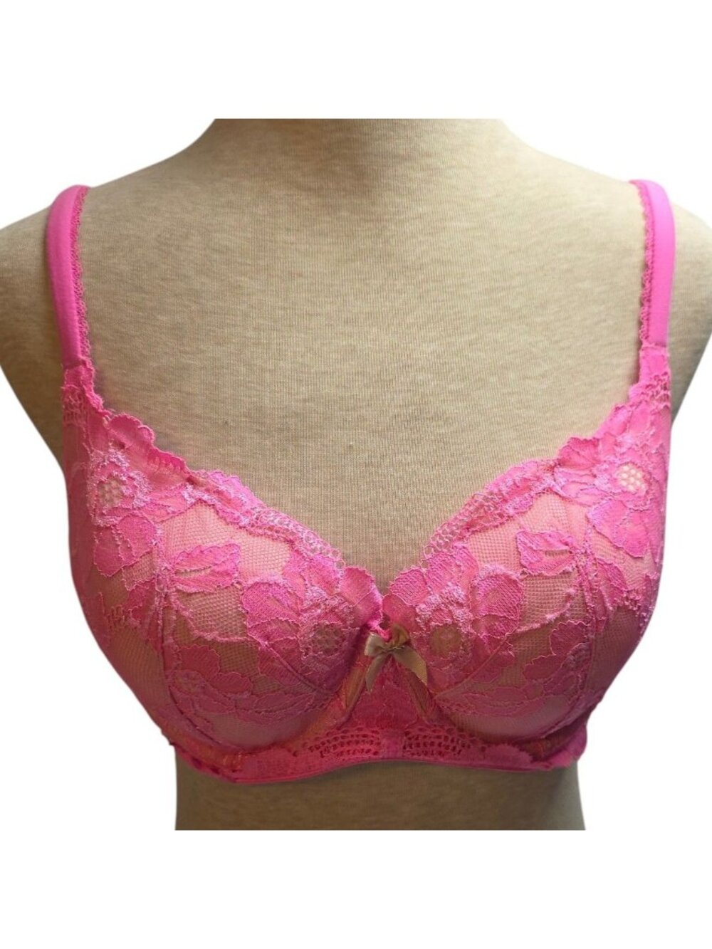 Victorias Secret Pink Floral Lace Underwire Push-Up Bra 38C